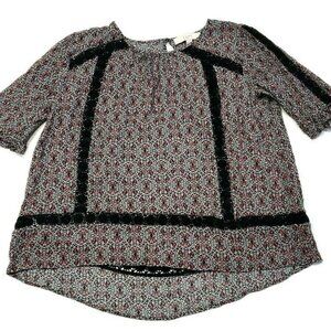 Loft Ann Taylor Women's Small Black White Red Flor